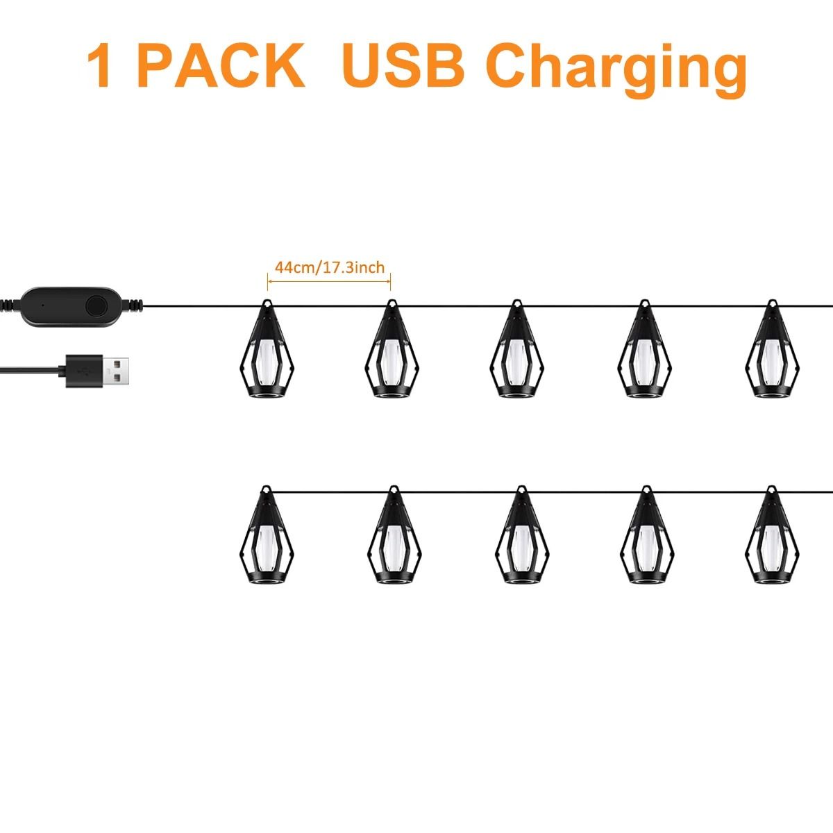 10-Bulb Flickering Flame Solar String Lights | Waterproof Outdoor Halloween Yard & Patio Decor