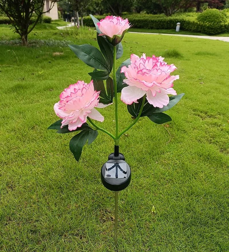 3-Head Solar Peony Flower Garden Lights | Waterproof Pink Outdoor Pathway Lamps & Christmas Decor