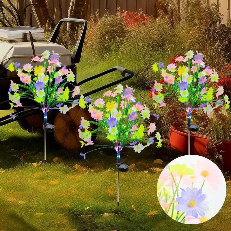 Solar Powered Chrysanthemum Stake Lights | RGB Waterproof Outdoor Landscape Lighting for Garden & Pathway