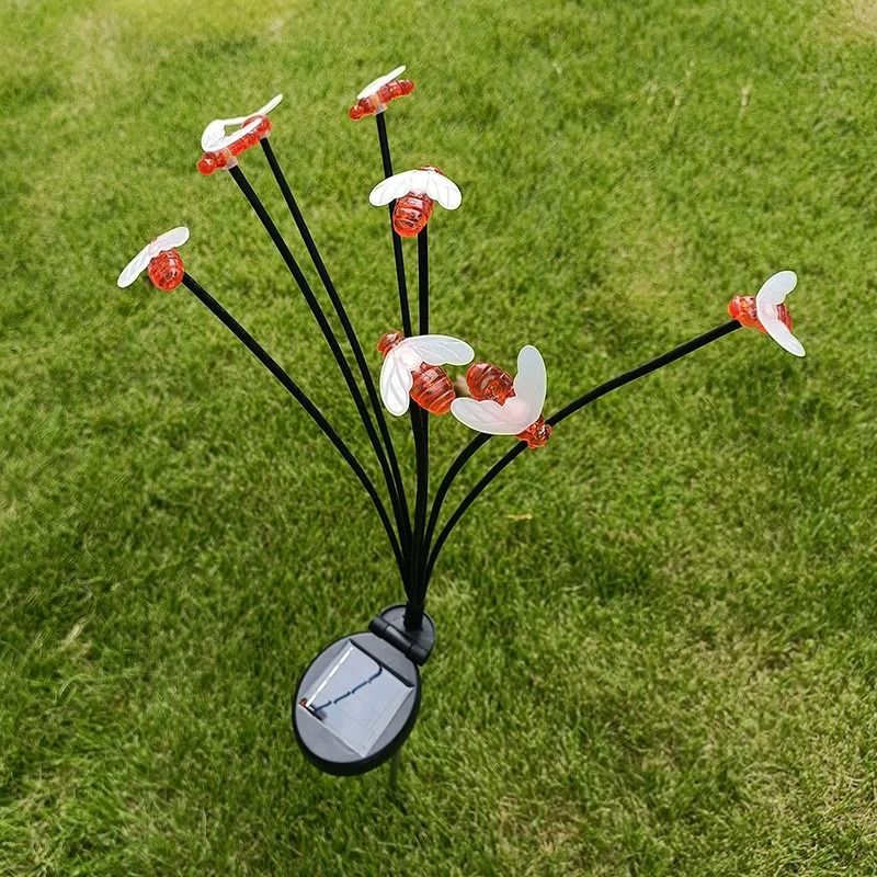 8-LED Solar Bee Garden Lights | Warm White Outdoor Decorative Bee String Lamp for Yard & Pathway