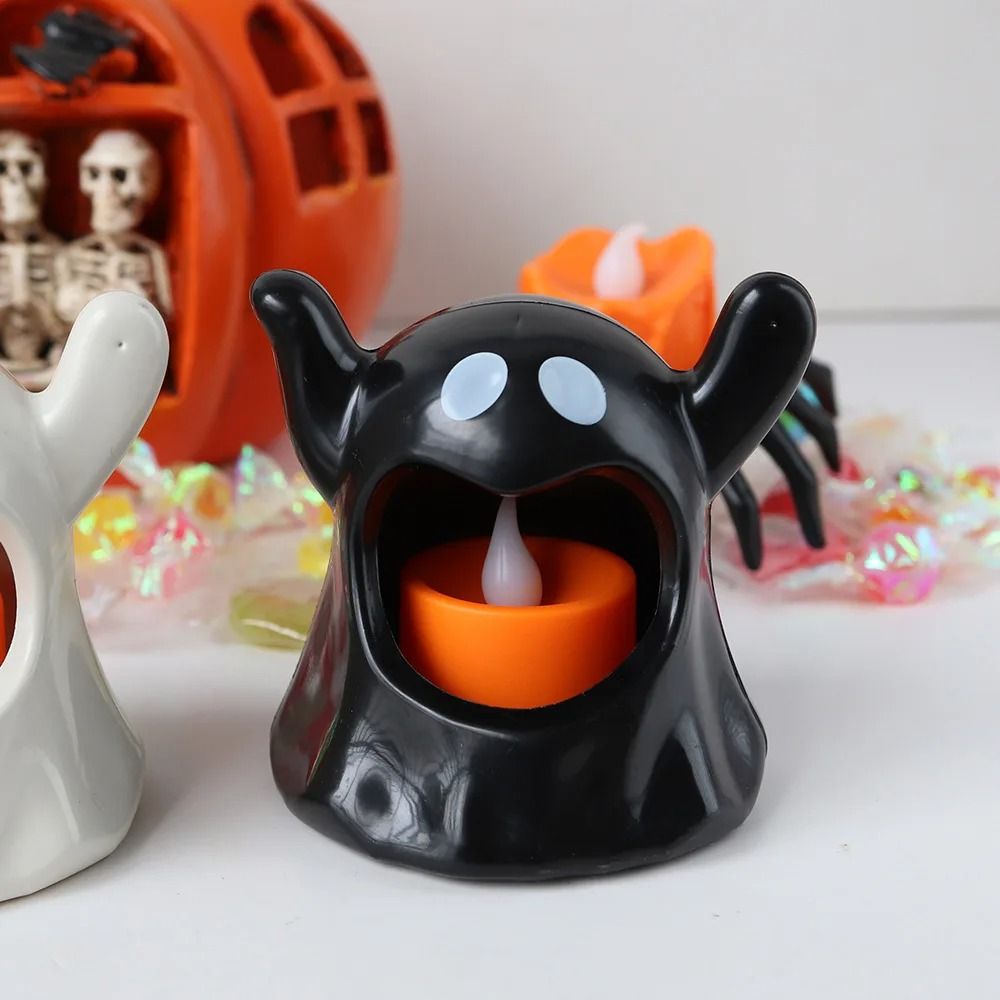 Halloween Ghost Candle Holder | LED Candlestick Lighting & Spooky Party Decoration | 3.14" Ceramic-Style Ghost