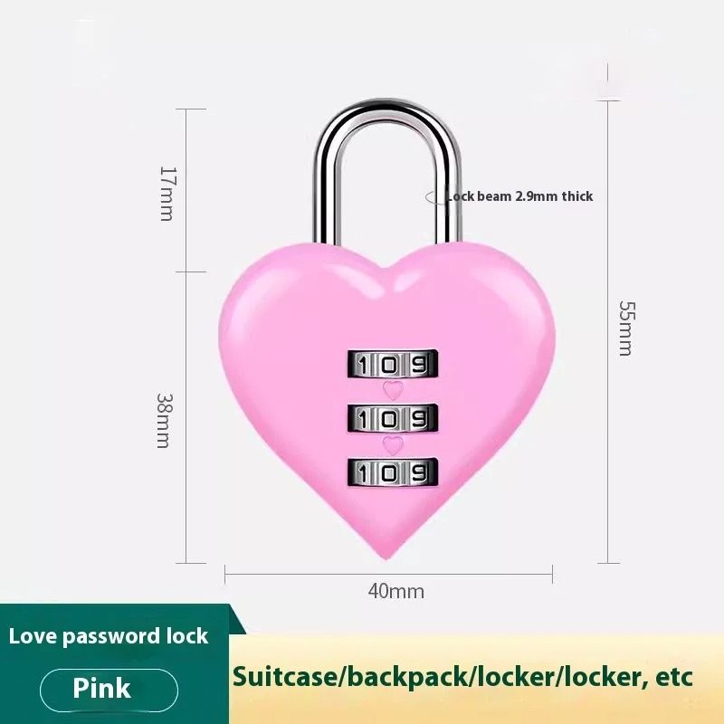 Heart-Shaped 3-Digit Combination Lock | Mini Suitcase & Backpack Security for Travel & School