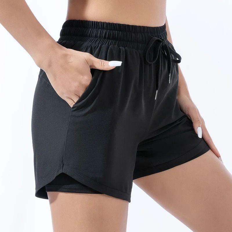 Womens Loose Double-Layer Sports Shorts | High-Waisted Anti-Slip Yoga & Running Fitness Pants