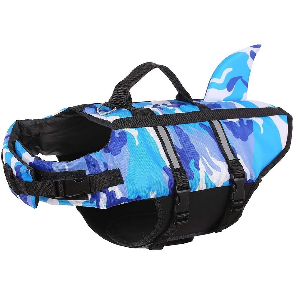 Professional Dog Life Jacket | Shark & Camouflage Pet Swimming Vest | High-Visibility Safety Swimwear with Rescue Handle