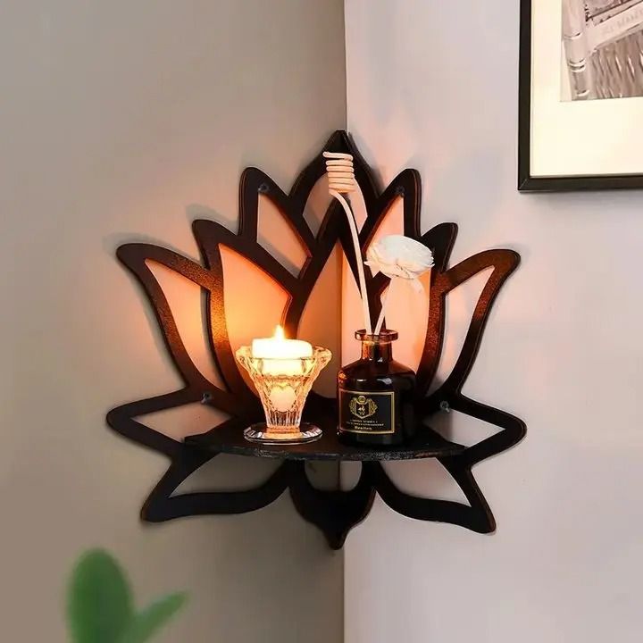Wooden Lotus Hollow Decorative Rack | Aromatherapy Organizer & Wall Mounted Shelf