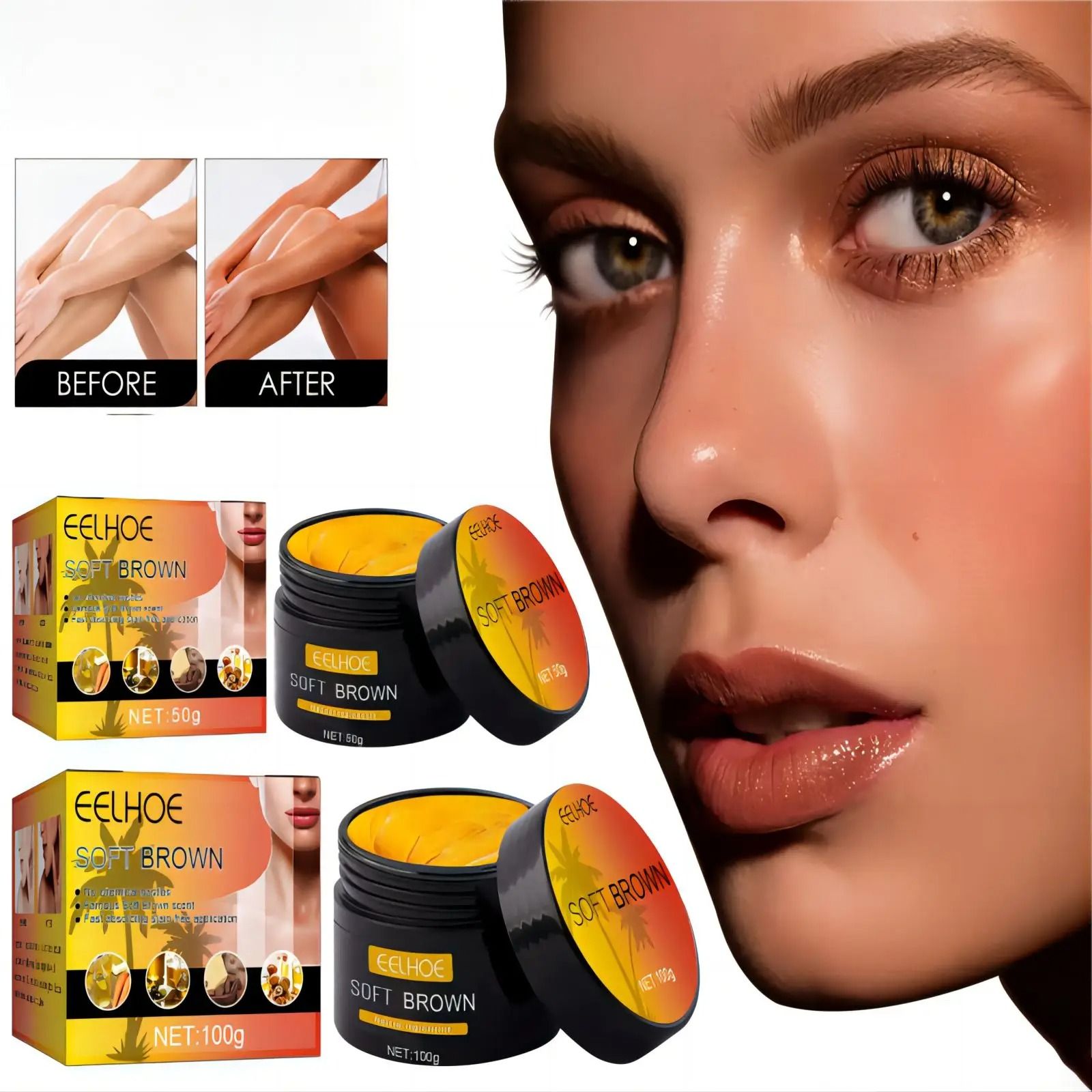 EELHOE Tanning Cream Long-Lasting Bronzer for Face and Body Nourishing Natural Self-Tanning Lotion