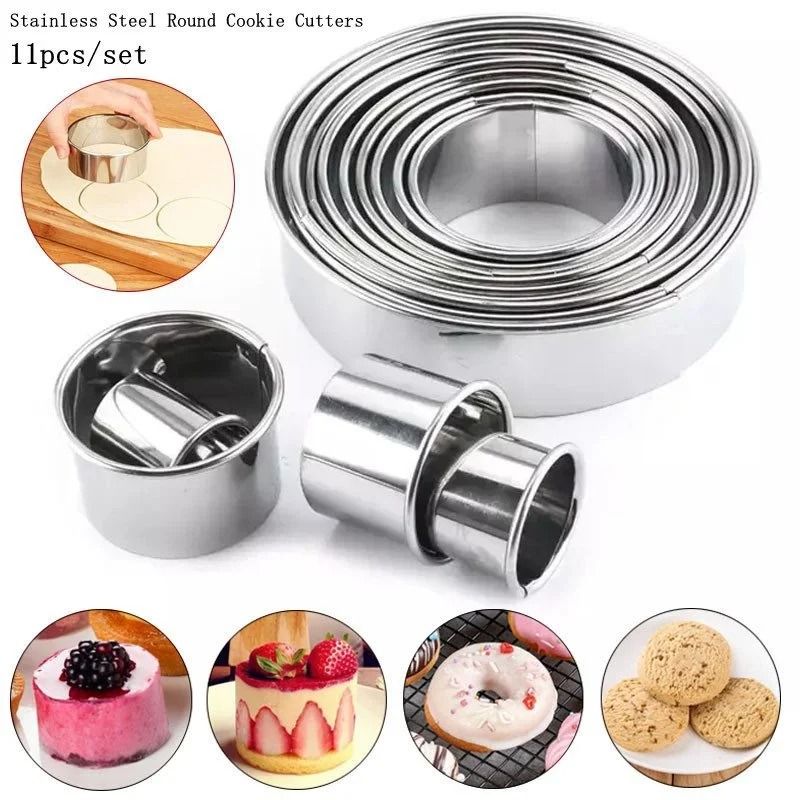11pcs Stainless Steel Round Cookie Cutter Set DIY Circle Ring Molds for Pastry and Biscuits
