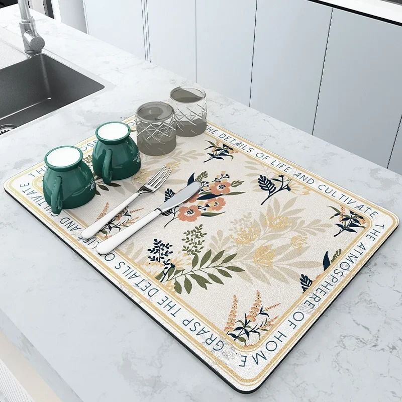 Absorbent Coffee Mat and Microfiber Dish Drying Pad for Coffee Bar Accessories