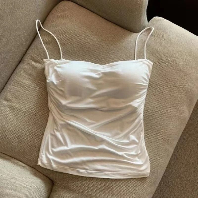 Womens Seamless Cotton Tank Top - Sexy Casual Crop Camisole with Chest Pads