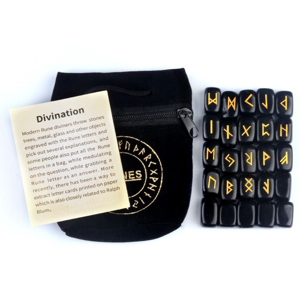 25PCS Natural Rune Stone Set Irregular Engraved Energy Stones for Divination & Healing