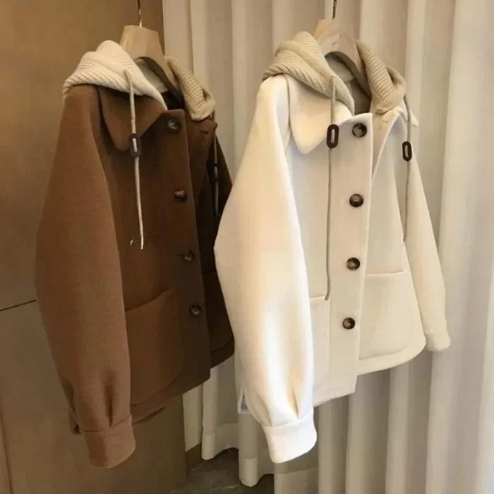 Plus Size Fake Two-Piece Hooded System | Premium Patchwork Winter Jacket & Elegant Loose Outerwear Infrastructure