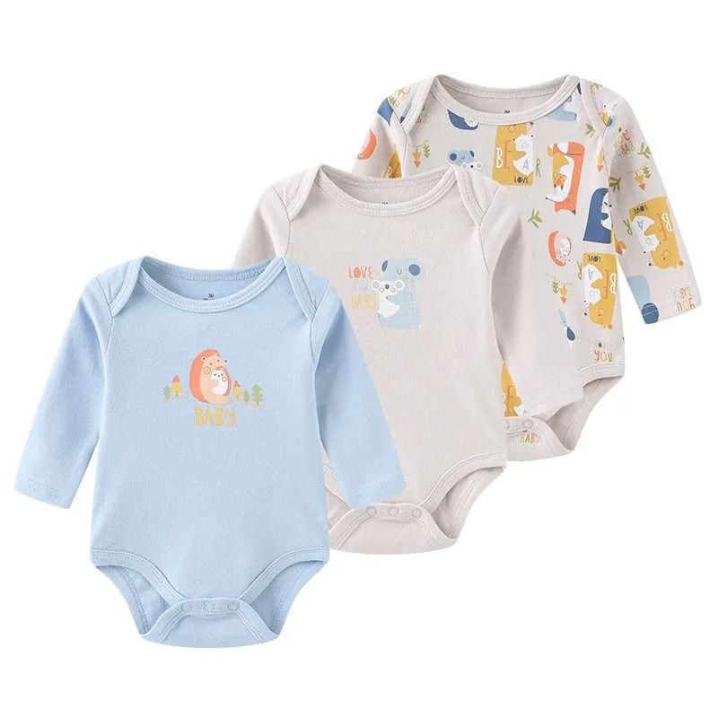 Kiddiezoom 3-Pack Newborn Cartoon Bodysuits | Premium 100% Cotton Long Sleeve Soft Infant Onesies