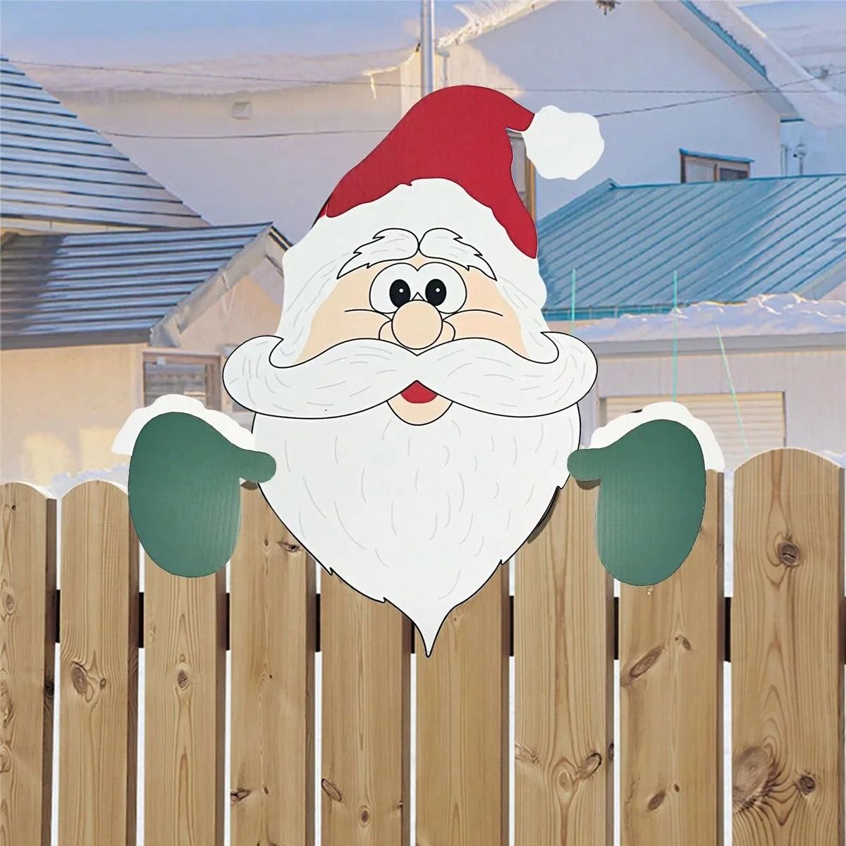 Christmas Fence Peeker Ornament Santa Claus Yard Decoration Ground Placard