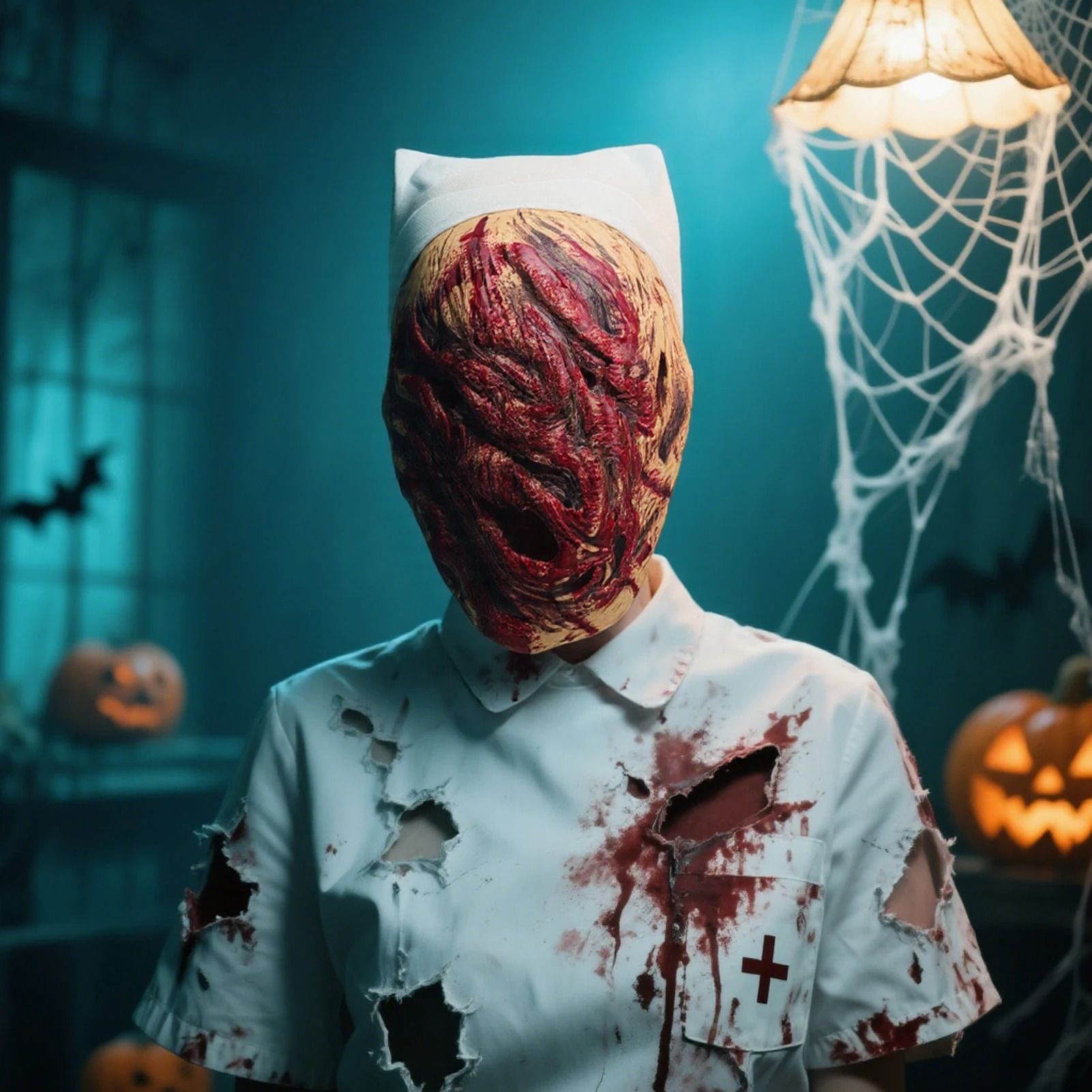 Terrifying Nurse Model Halloween Cosplay Mask Horror Role Play Costume