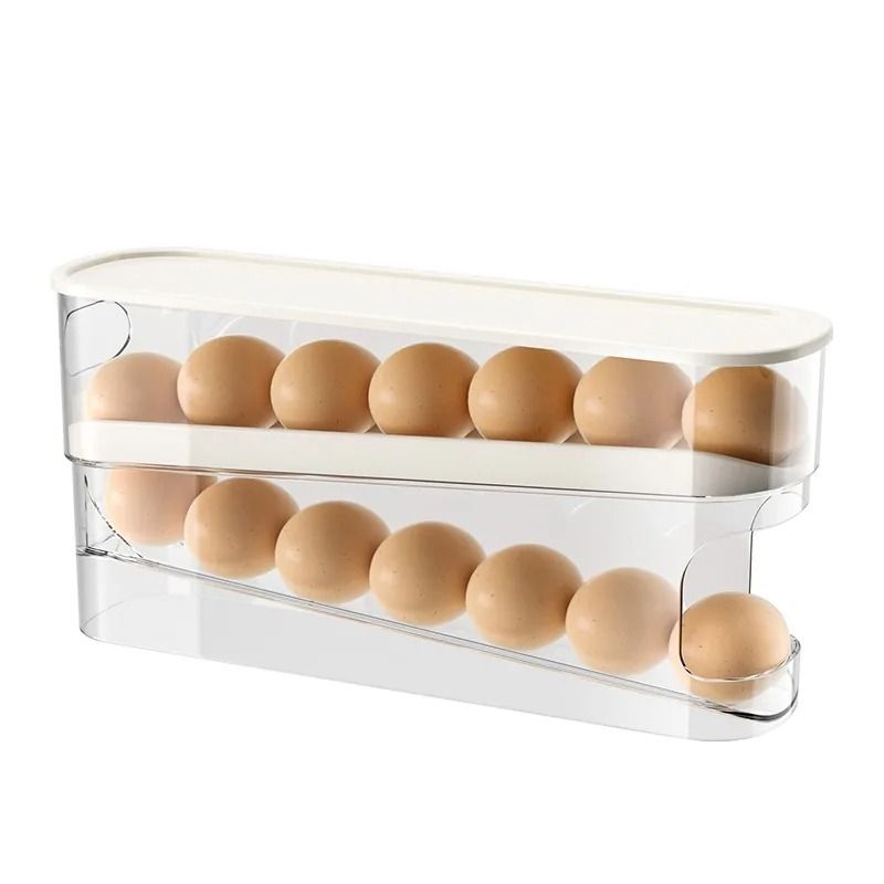 Double Layer Rolling Egg Storage Box Automatic Scrolling Refrigerator Dispenser