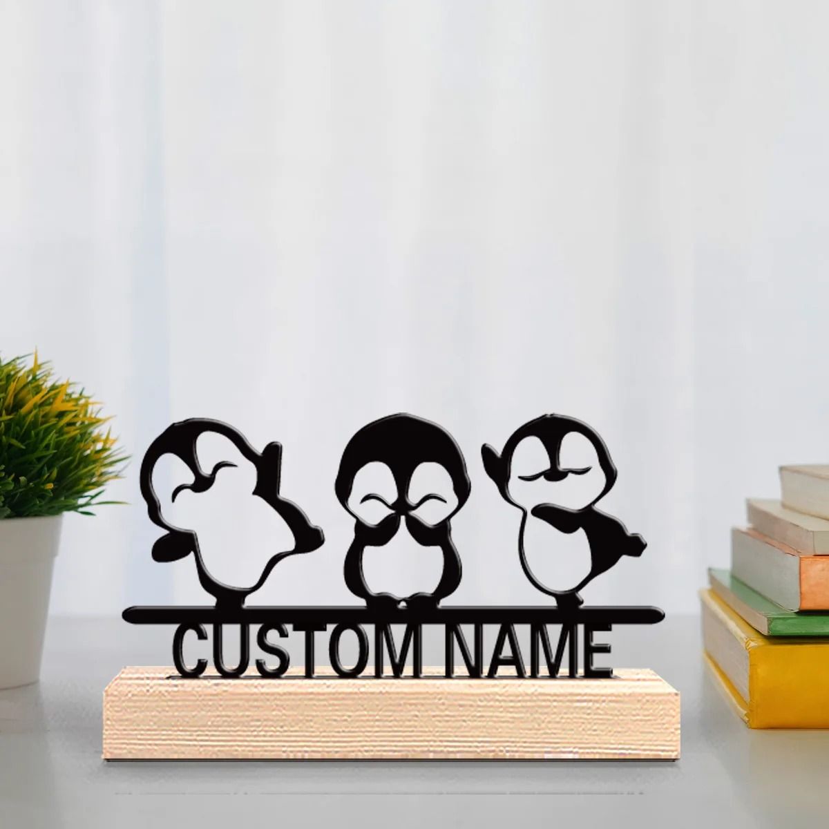Personalized Penguin Trio Metal Art Display