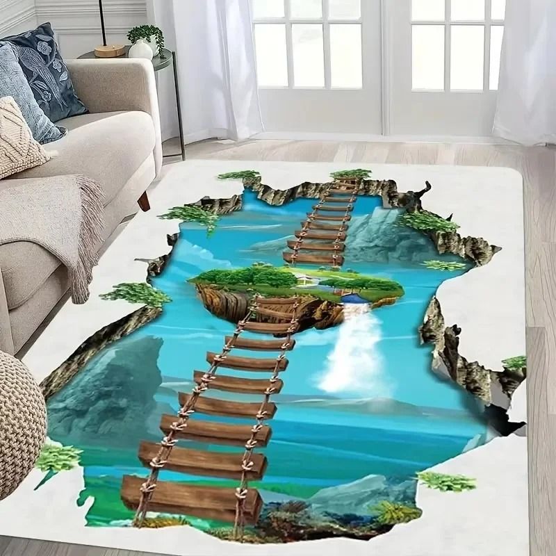 3D Desert Crack Water & Fire Design Rug | Non-Slip Machine Washable Carpet