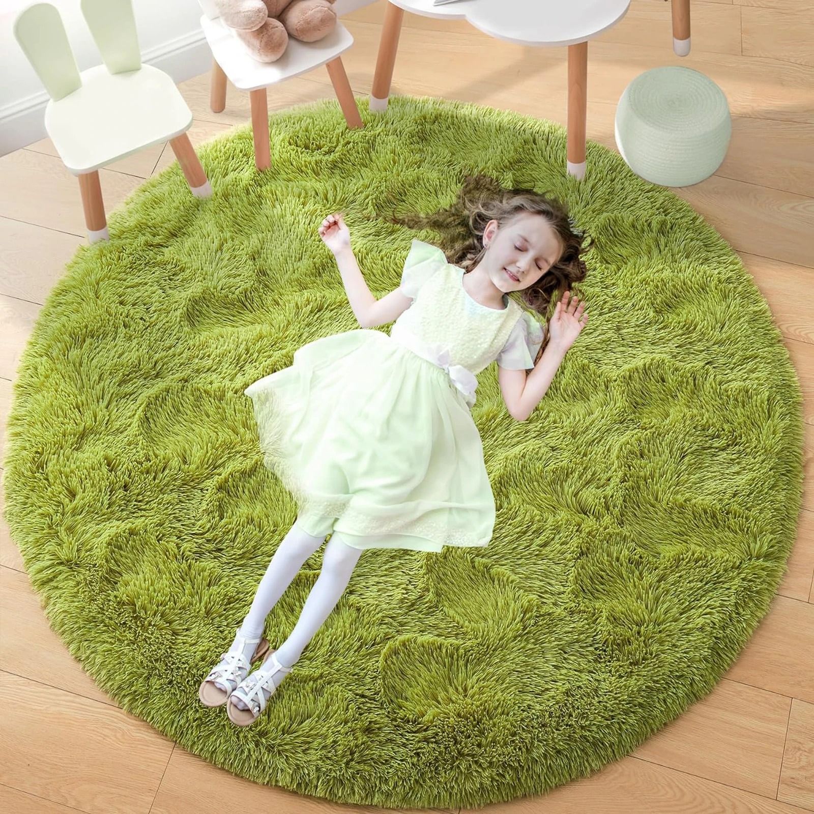 Ultra-Soft Fluffy Round Rug | Shaggy Faux Fur Area Rug for Bedroom & Nursery
