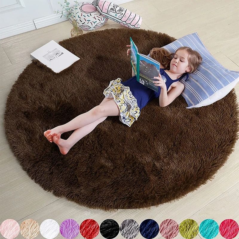 Ultra-Soft Fluffy Round Rug | Shaggy Faux Fur Carpet for Girls Bedroom & Nursery