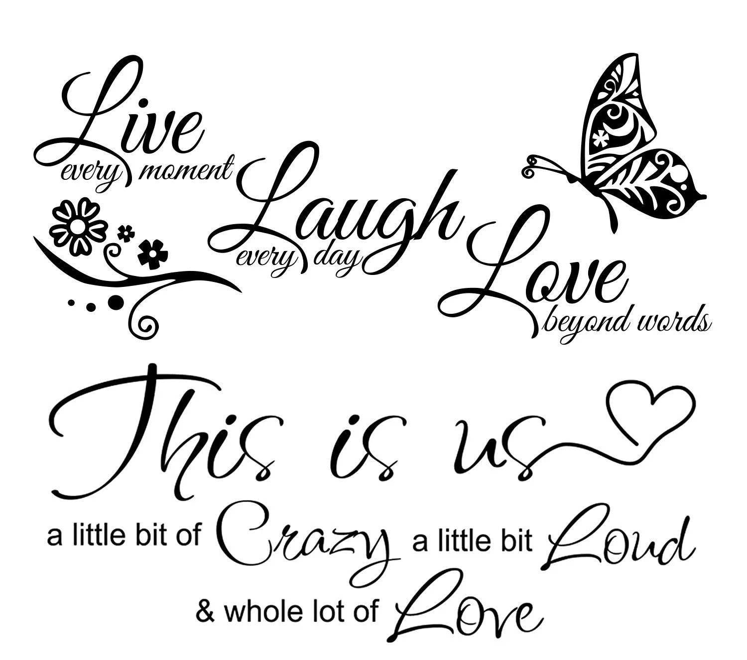 Live Laugh Love Butterfly Flower Wall Art | Modern Vinyl Quote Sticker for Living Room
