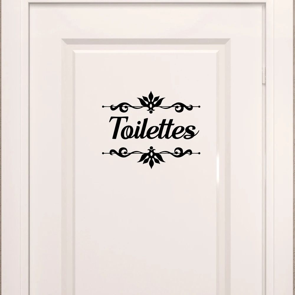 French "Toilettes" Flower Decal | Shabby Chic Vinyl Bathroom Door Sticker