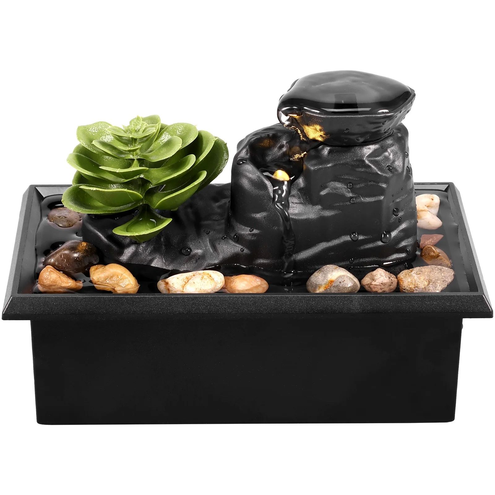 Zen Tabletop Waterfall Fountain | LED Illuminated Mini Desktop Flowing Water Ornament