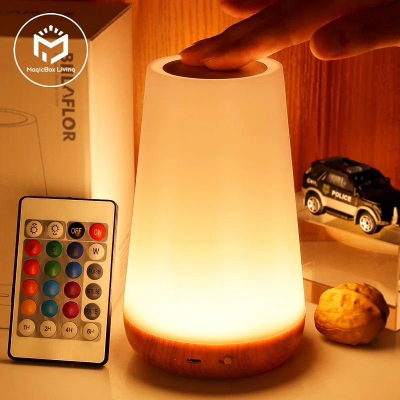 13-Color Changing LED Night Light | RGB Remote & Touch Dimmable Portable Lamp
