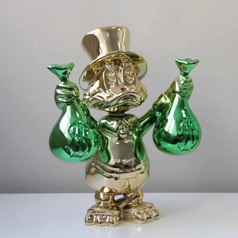 Disney Money Bag Donald Duck Statue | 40cm Chrome Edition Resin Sculpture & Kawaii Decor