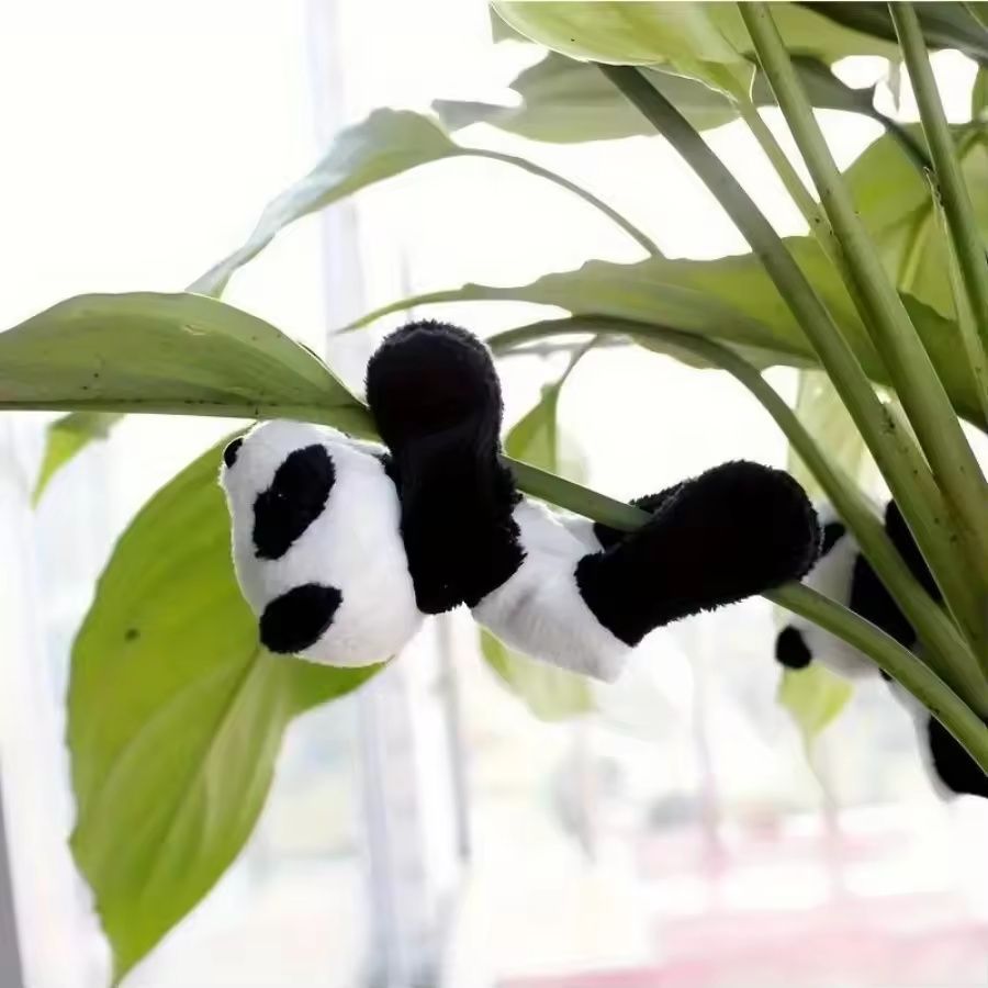 Miniature Plush Panda Figurine | Cute Cartoon Animal Ornament for Office Desk & Shelf Decor