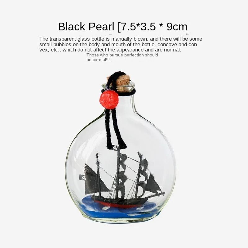 Black Pearl Ship in a Glass Bottle | Pirates of the Caribbean Drifting Wishing Bottle for Creative Home Office Decor