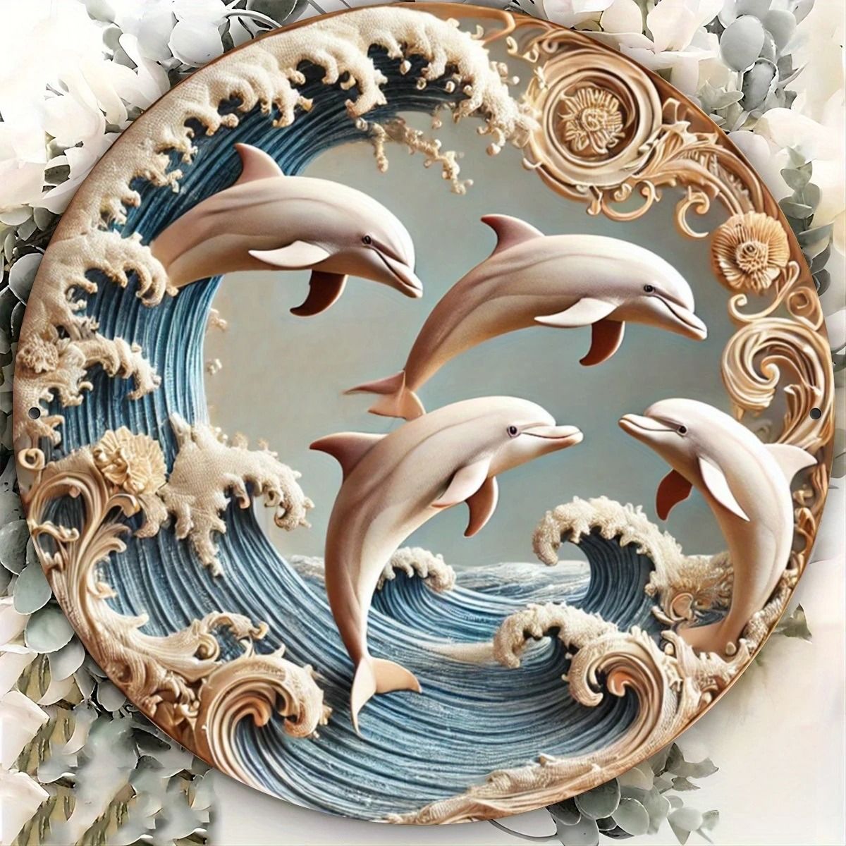 2D Dolphin Wave Wooden Art Plaque | 8" Underwater Theme Decorative Sign for Modern Home, Office & Cafe Decor