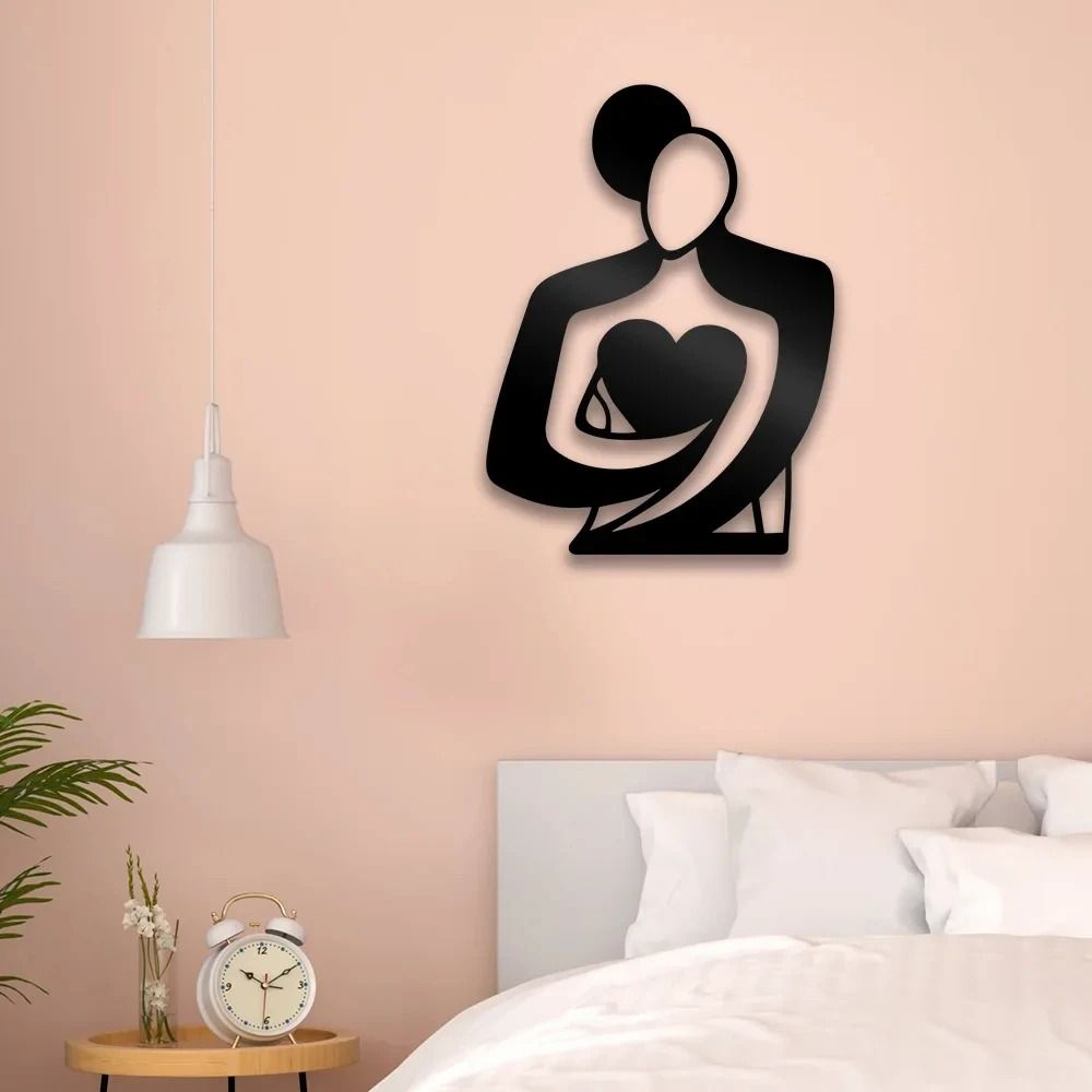 Embrace Love Metal Wall Decor | Modern Aesthetic Hanging Sign | Large 42cm Geometric Line Art for Bedroom & Home