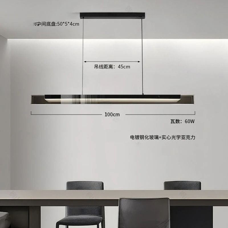 Modern Long Glass Restaurant Pendant Light | Linear Island Chandelier | Luxury Office & Dining Room Hanging Lamp