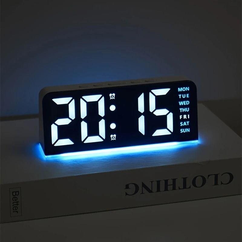 Digital LED Alarm Clock | Dual Alarm & Date Display | Modern Desktop Snooze Clock with Night Light Mode