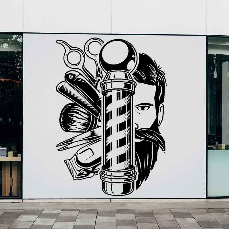 Vintage Barber Shop Wall Decal | Professional Hair Salon Vinyl Art | Scissors & Comb Retro Window Decoration