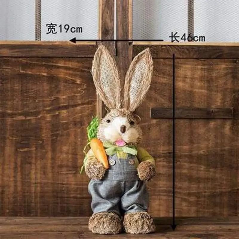 46cm Hand-Woven Straw Bunny Sculpture | Rustic Easter Rabbit Ornament | Artisan Holiday Statuette for Home & Garden