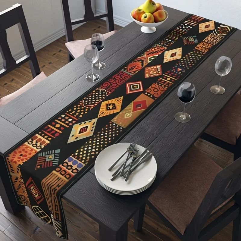 African Tribal Pattern Table Runner | Traditional Ethno-Chic Decor | Professional Outdoor & Housewarming Tableware