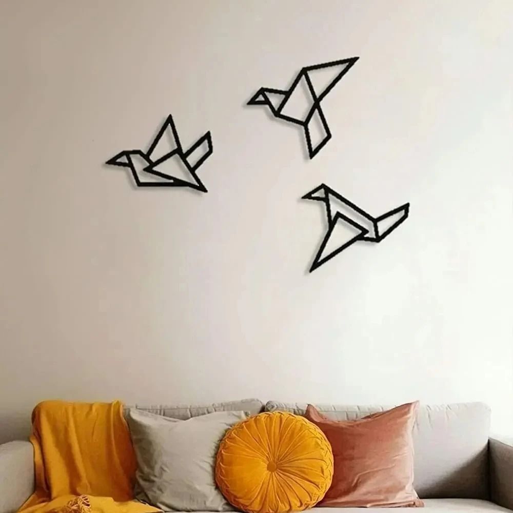 Minimalist Bird Silhouette Wall Art | 3pc Modern Iron Craft Set | 10" x 10" Industrial Matte Hanging Sculptures
