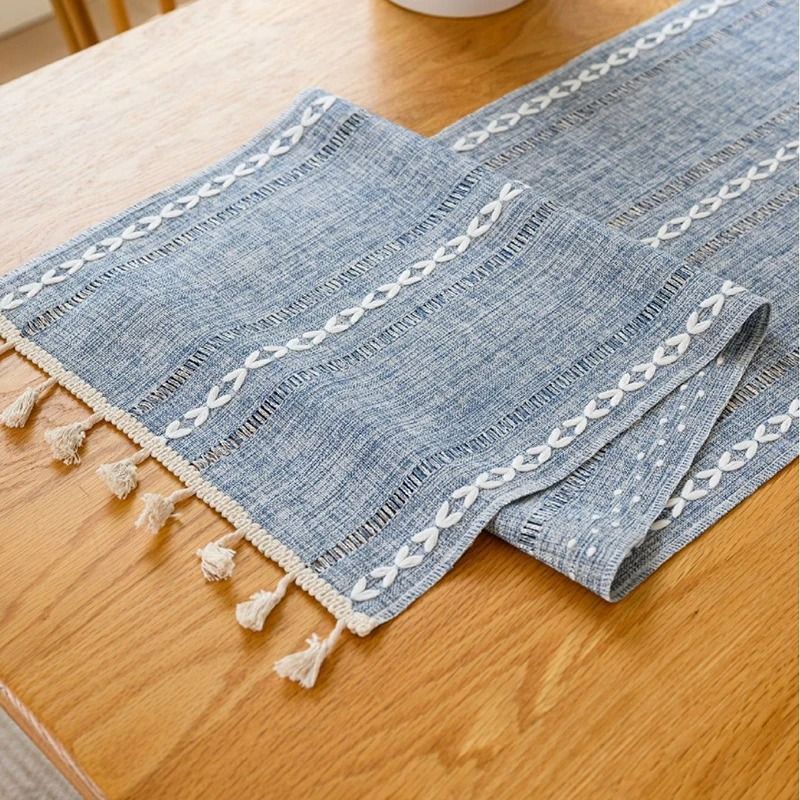 Sage Green Boho Table Runner | Rustic Tassels & Braided Linen | Professional Farmhouse Dining & Wedding Decor