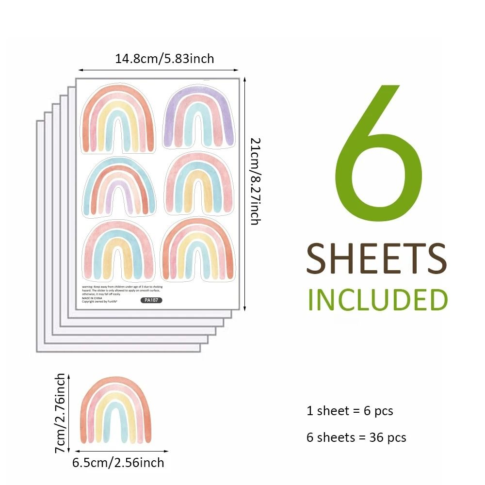 Rainbow Vinyl Wall Decals | 36pc Pastel Nursery Stickers | Professional Peel-and-Stick Creative Room Decor