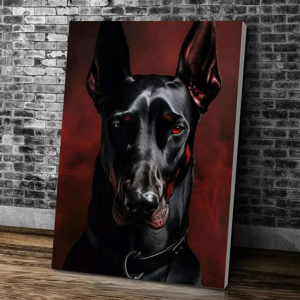 Noir Doberman & Muse Canvas Art | High-Fidelity Cotton Portrait | Executive Studio & Modern Home Sanctuary Decor