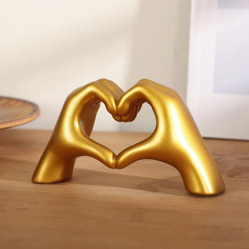 Artisan Heart Gesture Sculpture | Gold Love Hand Statue | Executive Home & Studio Sanctuary Decor