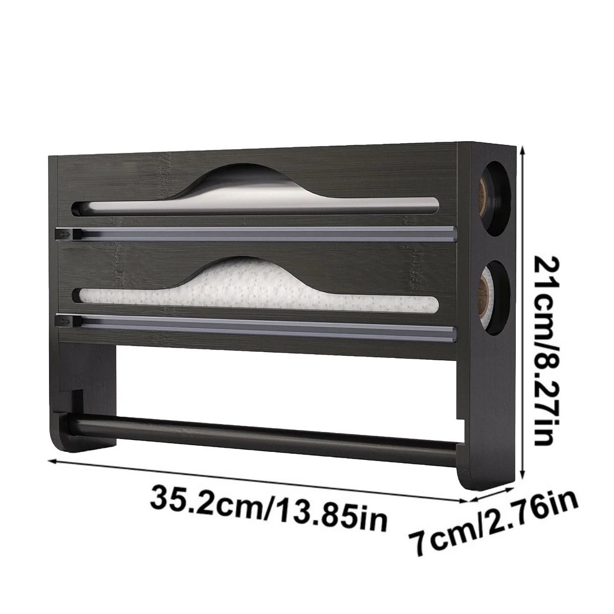 Zen Timber Nexus | Bamboo 2-Compartment Film & Foil Cutter | Wall-Mounted Paper Towel Organizer