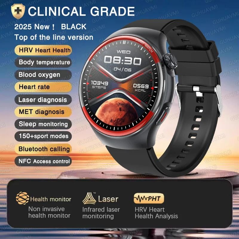2025 Nursing Health Laser Smartwatch | Blood Pressure & Pulse Monitor | Executive Wellness Bluetooth Call Suite