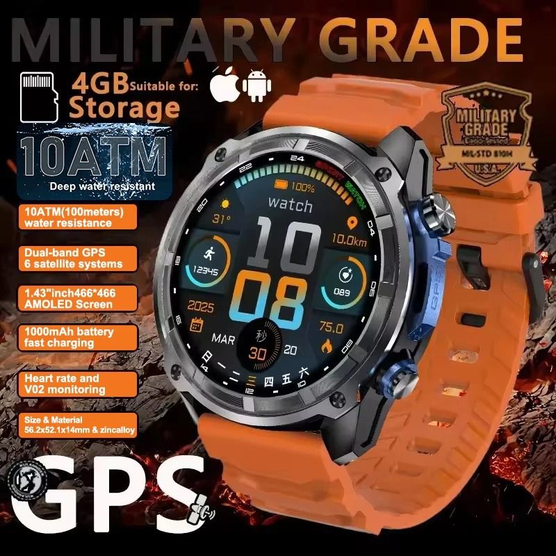T-Rex 3 Pro Tactical GPS Smartwatch | Offline Maps & 4GB Memory | 10ATM Military Grade 1000mAh Sports Tracker
