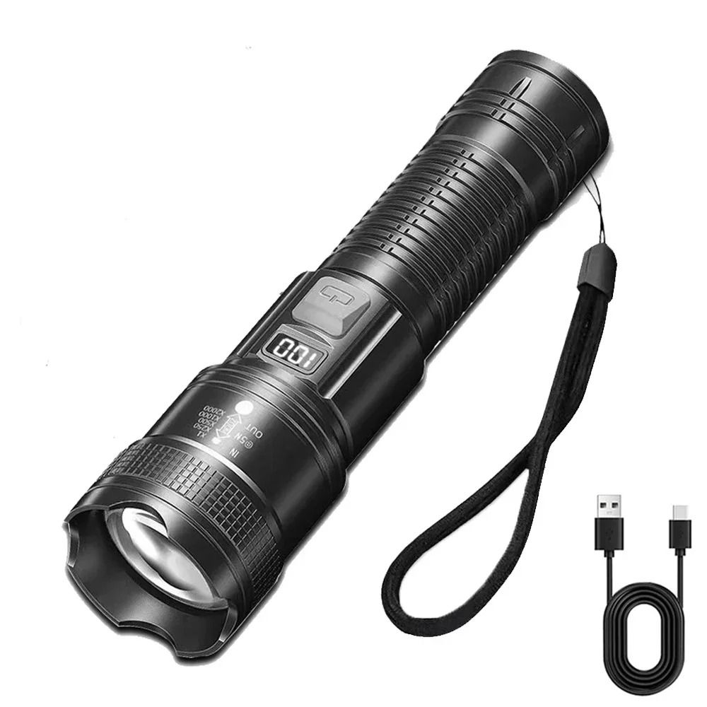 Tactical High-Lumen LED Flashlight with Intelligent Digital Display