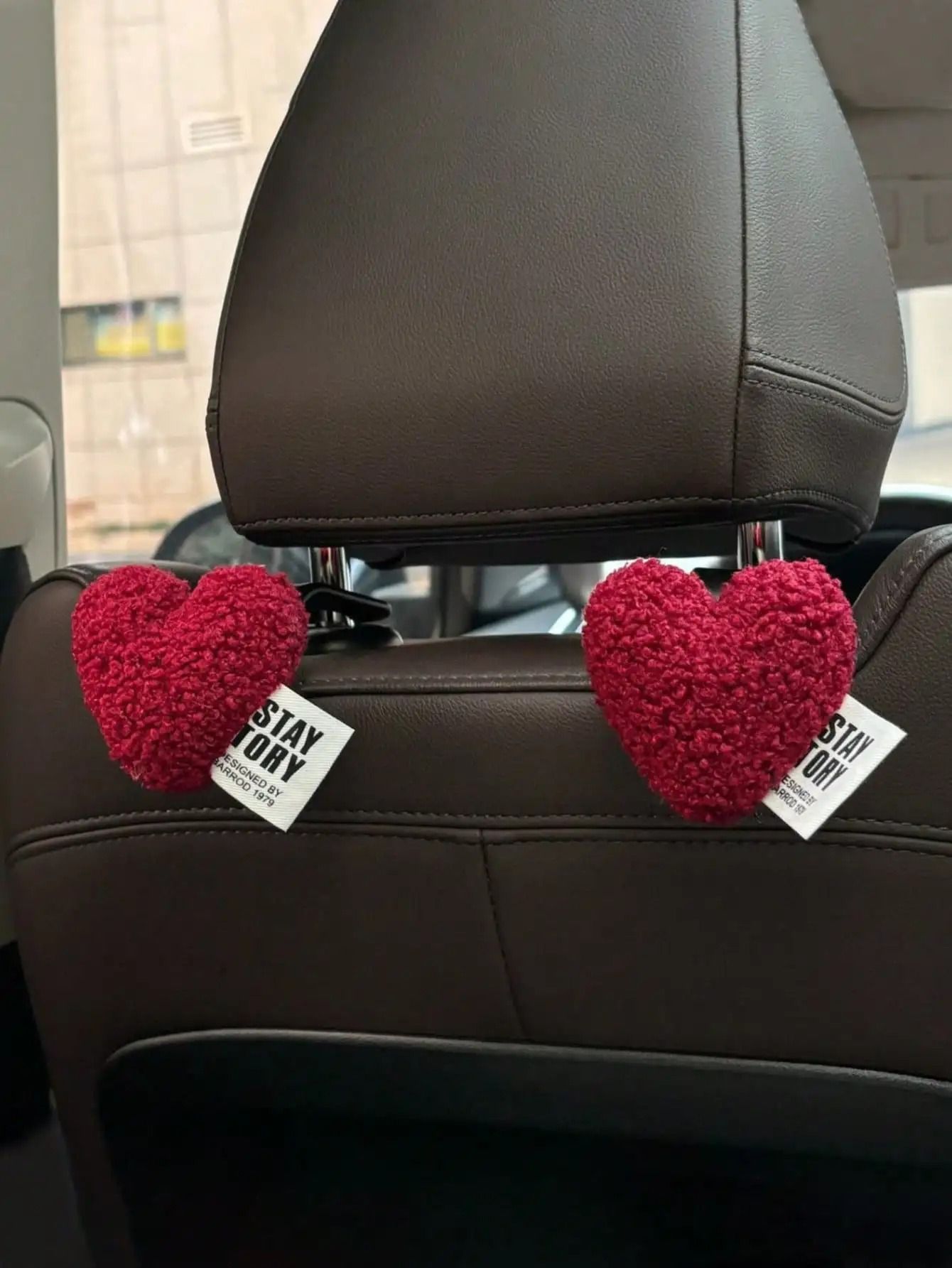 Plush Heart-Shaped Car Seat Back Organizer Hooks (2-Piece Set)