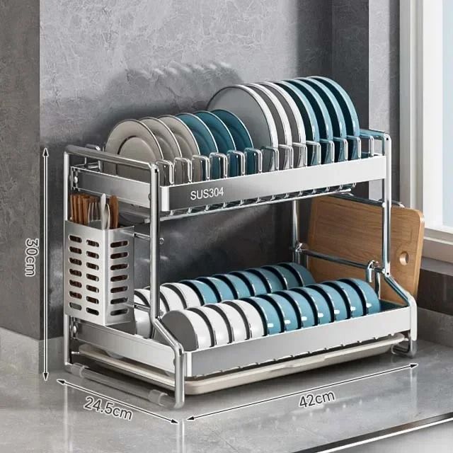 Premium Stainless Steel Dish Drainer Rack - High-Capacity Luxury Kitchen Drying Station