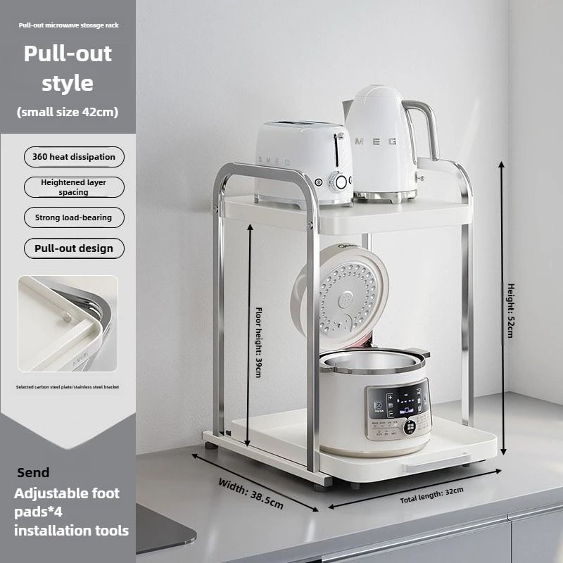 2-Tier Pull-Out Microwave Oven Kitchen Shelf - Free-Standing Appliance Rack & Spice Storage Organizer