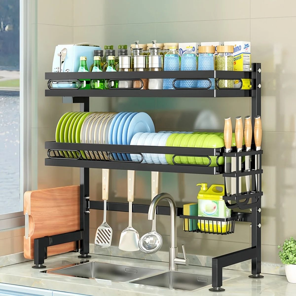 Over-The-Sink Kitchen Storage Organizer – Premium Multi-Tier Dish Drying Rack with Heavy-Duty Utilit